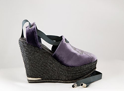 laslolas Alpargata Terciopelo Gris Antracita peineta Cristal Antracita con cuña 12 centímetros Yute al Tono (39)