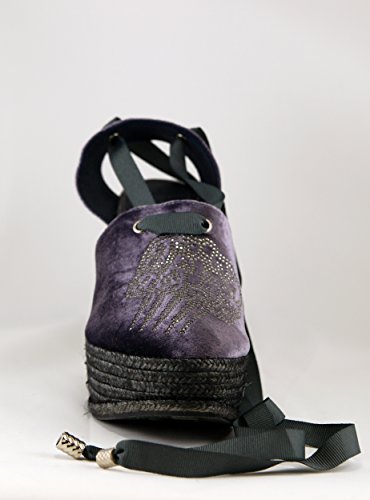 laslolas Alpargata Terciopelo Gris Antracita peineta Cristal Antracita con cuña 12 centímetros Yute al Tono (39)