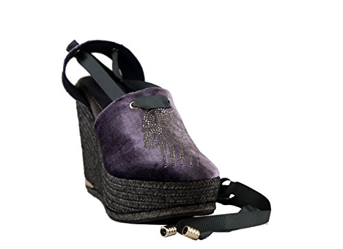 laslolas Alpargata Terciopelo Gris Antracita peineta Cristal Antracita con cuña 12 centímetros Yute al Tono (39)