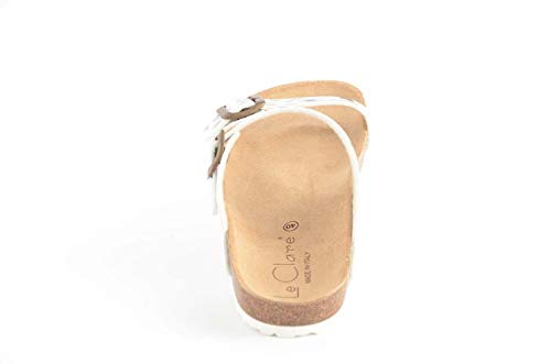 Le Clare Rio Traminer - Zapatillas de Mujer de Verano con Platilla Anatómica en Corcho - Color Blanco con Serigrafía - Talla 39
