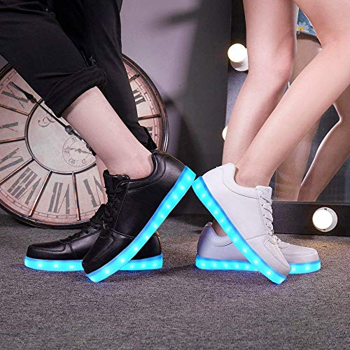 LeKuni Unisex LED Zapatillas （7 Colores ） Low Top Niños USB Carga Zapatos Sneakers Zapatos Luminiosos(Negro,35)