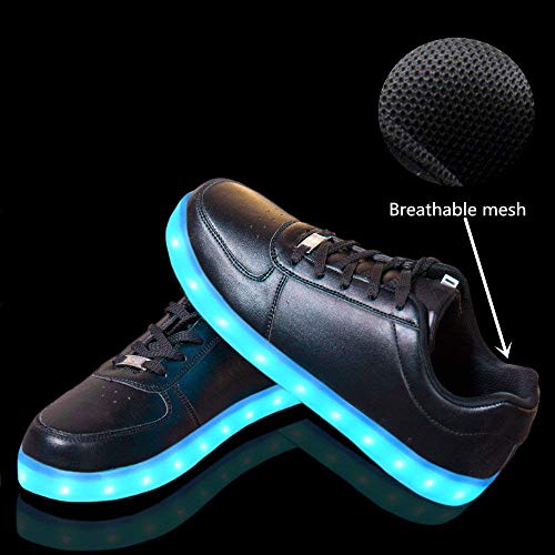 LeKuni Unisex LED Zapatillas （7 Colores ） Low Top Niños USB Carga Zapatos Sneakers Zapatos Luminiosos(Negro,35)