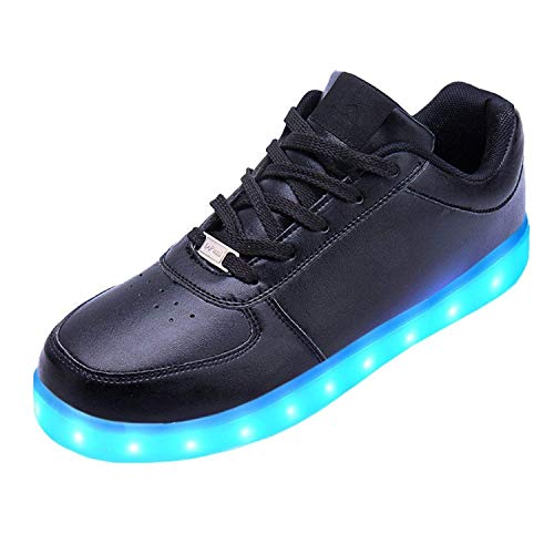 LeKuni Unisex LED Zapatillas （7 Colores ） Low Top Niños USB Carga Zapatos Sneakers Zapatos Luminiosos(Negro,35)