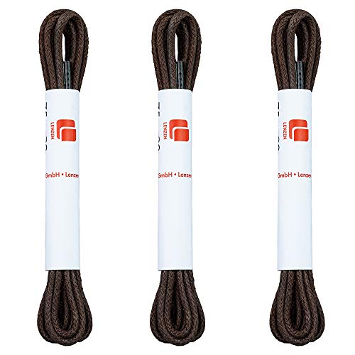 Lenzen 3 Pares Cordones Encerados Redondos Finos de Vestir I Cordones de Algodón para Zapatos Elegantes (120 cm, Marrón)