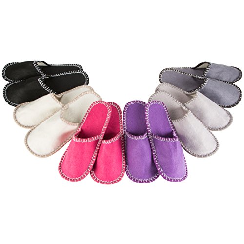 Levivo Set de zapatillas de estar por casa para invitados, 13 piezas: 6 pares de pantuflas de fieltro en 3 tamaños y bolsa de almacenamiento, pantuflas de fieltro para hombre/mujer, alta calidad