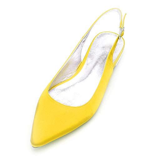 LGYKUMEG Punta Estrecha de Las Mujeres Tacones Mujer Abrochan Los Satén Zapatos para Novia Peep Toes Zapatos Boda Fiesta,Amarillo,36EU/5US/3UK