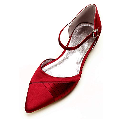 LGYKUMEG Punta Estrecha de Las Mujeres Tacones Mujer Abrochan Los Satén Zapatos para Novia Peep Toes Zapatos Boda Fiesta,Wine Red,36EU/5US/3UK