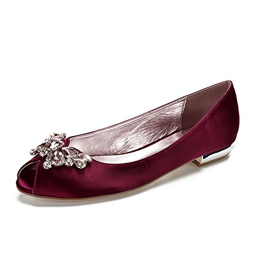 LGYKUMEG Sandalias de Boda Bajo Tacon Peep Toes Zapatos Boda Fiesta Mujer Abrochan Los Satén Zapatos para Novia,Wine Red,43EU/12US/10UK