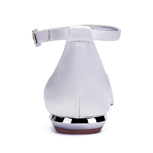 LGYKUMEG Zapatos Planos para Novia, Peep Toes Zapatos Boda Fiesta Mujer Abrochan Los Satén Zapatos para Novia Primavera Verano Mocasines para Mujer Zapatos de Boda,Plata,38EU/7US/5UK