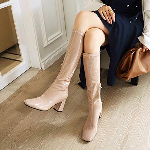 LHZHH Mujer Elegante Botas De Tacón Alto hasta La Rodilla, Botas hasta La Rodilla con Cremallera Lateral De Tacón Alto Grueso con Punta Cuadrada para Mujer, Forro Fino De Felpa