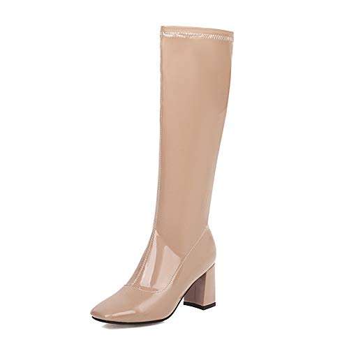 LHZHH Mujer Elegante Botas De Tacón Alto hasta La Rodilla, Botas hasta La Rodilla con Cremallera Lateral De Tacón Alto Grueso con Punta Cuadrada para Mujer, Forro Fino De Felpa