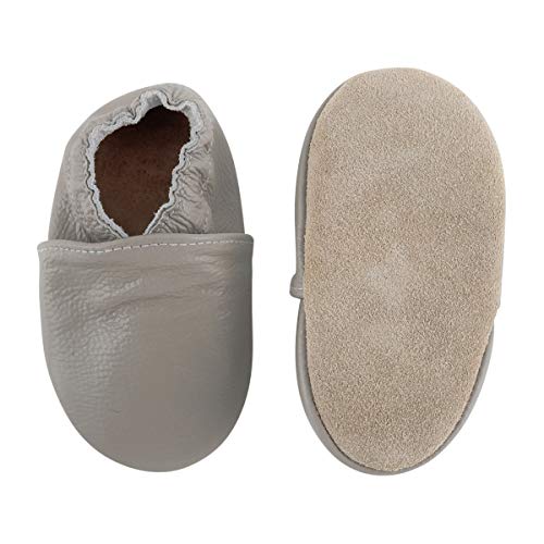 Lindos Cuero Suave Zapatos de Bebe Zapatillas Pantuflas Infantiles Patucos 0-3 Años (Gris, 18)