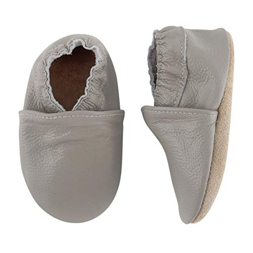 Lindos Cuero Suave Zapatos de Bebe Zapatillas Pantuflas Infantiles Patucos 0-3 Años (Gris, 18)