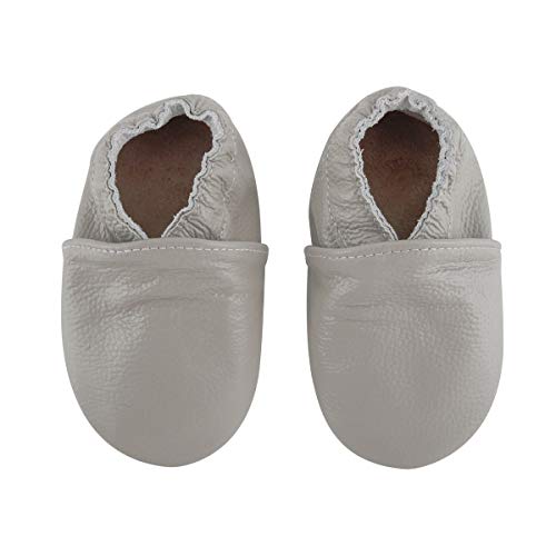 Lindos Cuero Suave Zapatos de Bebe Zapatillas Pantuflas Infantiles Patucos 0-3 Años (Gris, 18)