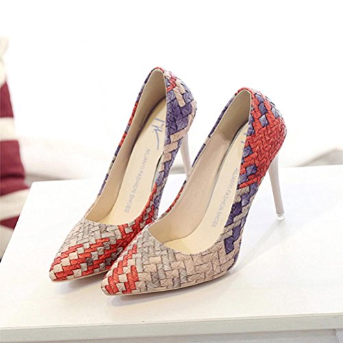 Liquidación! Tacones de mujer Covermason Moda tacones finos Zapatos colores mezclados Tacones bajos Zapatos(37 EU, rojo)