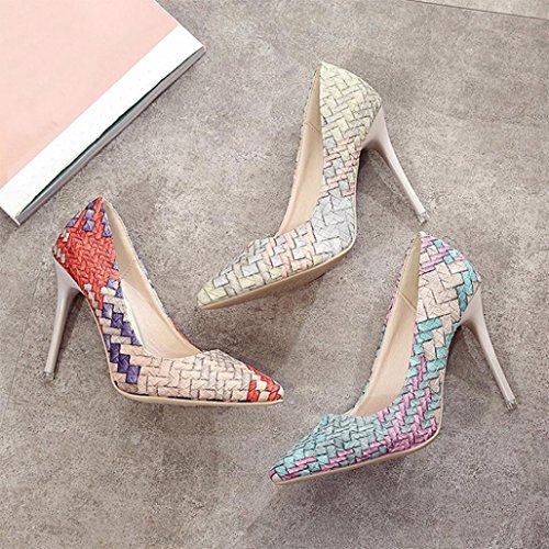 Liquidación! Tacones de mujer Covermason Moda tacones finos Zapatos colores mezclados Tacones bajos Zapatos(37 EU, rojo)