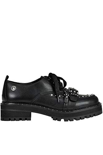 Liu Jo S68095 Pink 04 - Zapatillas de piel negra con hebillas y tachuelas y suela carmada – Talla del zapato 37, color negro