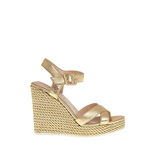 LIU JO Shoes Lucy 05-Wedge Sandal Metallic, Sandalias con Punta Abierta Mujer, Dorado (Gold 00529), 37 EU