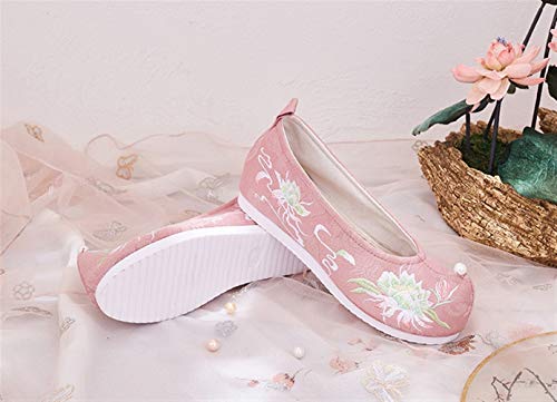 Liveinu Zapatos de Mujer con Cuña Cordón Sandalias Bordados Retro Mary Janes Lona Zapatos Comodos Fiesta Baile Qipao Zapatos de Tela Bordados de Flores Zapatillas de casa 39 EU Rosa