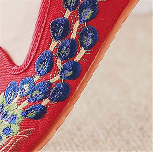 Liveinu Zapatos de Mujer Mary Jane Qipao Manoletinas de Estilo Chino, Vintage,Bordadas Casuales Suela Suave Zapatos de Mary Janes 38 EU Rojo