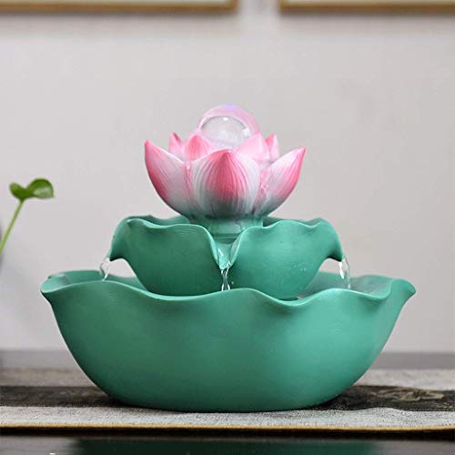 Living Equipment Resina Lotus Fuente de Escritorio Bola de Transferencia Circulación Agua Estanque de Peces Fuente de Escritorio Oficina en casa Regalo Tablero de Mesa FOU Feng Shui Adornos Decorac