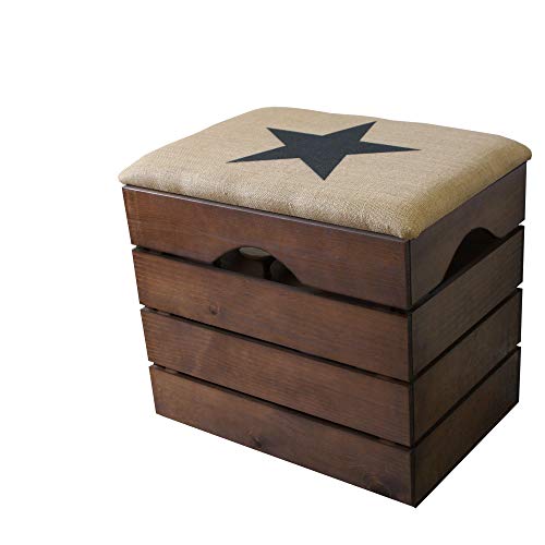 Liza Line Mueble Zapatero de Madera con Puerta (Marrón Nogal), Banco con Asiento Acolchado, Tela Natural. Guardar, Ordenar Calzado, Zapatos, Zapatillas. Pino Macizo. Estrella Negra - 51x47x35 cm