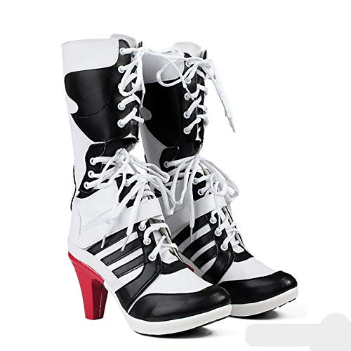LJYNB Nuevas rayas rojas Tacones altos Harley Quinn Botines Suicide Scuad cosplay zapatos de cualquier tamaño 43 Rojo