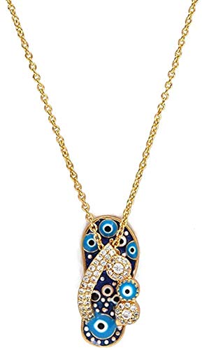 LKLFC Collar Mujer Collar Hombre Collar Micro Pave Zapatillas Colgante Collar Cadena de Color Dorado Collar de Ojo Turco Azul Joyas para Mujeres Niñas y Mujeres Collar Colgante Niñas Niños Regalo