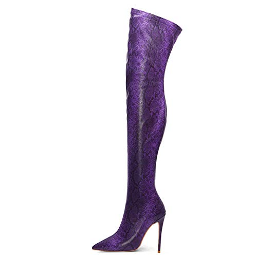 LLUVIAXHAN Botas Altas por Encima De La Rodilla,Botas Largas De Punta Estrecha De Piel De Serpiente Elástica para Mujer,Tacones Altos con Cremallera De Invierno para La Vida Diaria,Talla 34-45,E,40