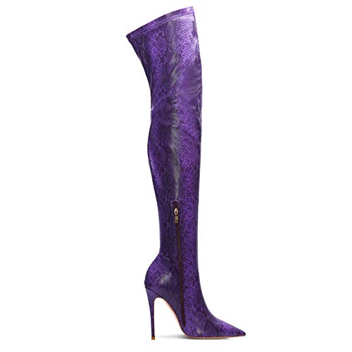 LLUVIAXHAN Botas Altas por Encima De La Rodilla,Botas Largas De Punta Estrecha De Piel De Serpiente Elástica para Mujer,Tacones Altos con Cremallera De Invierno para La Vida Diaria,Talla 34-45,E,40
