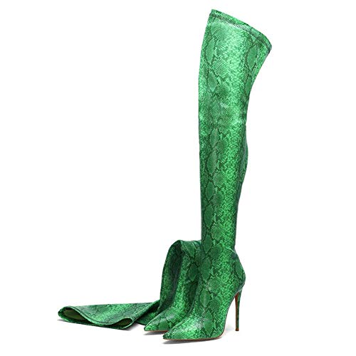 LLUVIAXHAN Botas Altas por Encima De La Rodilla,Botas Largas De Punta Estrecha De Piel De Serpiente Elástica para Mujer,Tacones Altos con Cremallera De Invierno para La Vida Diaria,Talla 34-45,E,40