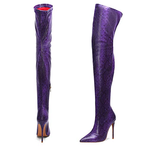 LLUVIAXHAN Botas Altas por Encima De La Rodilla,Botas Largas De Punta Estrecha De Piel De Serpiente Elástica para Mujer,Tacones Altos con Cremallera De Invierno para La Vida Diaria,Talla 34-45,A,41