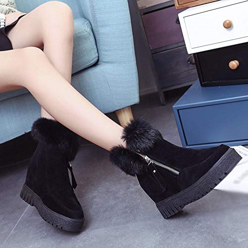 Logobeing Botas de Nieve Botines Mujer Planos con Cremallera Lateral Botas Elevadas de Terciopelo Zapatos de Mujer(35,Negro)