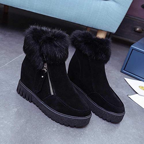 Logobeing Botas de Nieve Botines Mujer Planos con Cremallera Lateral Botas Elevadas de Terciopelo Zapatos de Mujer(35,Negro)