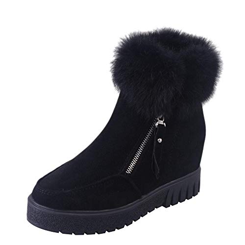 Logobeing Botas de Nieve Botines Mujer Planos con Cremallera Lateral Botas Elevadas de Terciopelo Zapatos de Mujer(35,Negro)