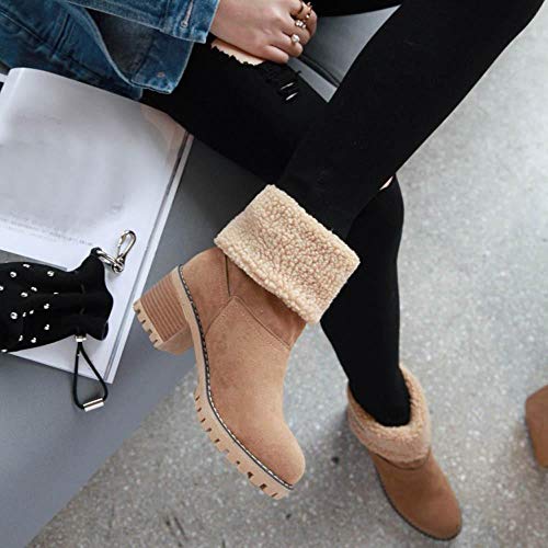 Logobeing Botas Mujer Invierno Botines Mujer Tacon Alto Plataforma Botas Mujer Cuñas Zapatos de Invierno Botas de Nieve Calzado Botas Cálidas Flock Altas(41,Marrón)
