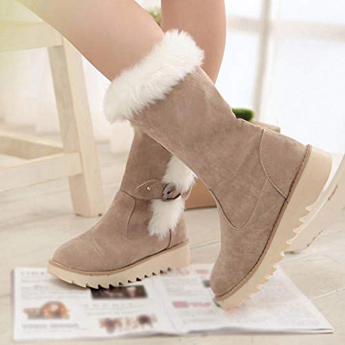 Logobeing Botas Mujer Invierno Cuero/Botas de Mujer Zapatos Mujer Cordones Botas Casual Zapatillas Botines Mujer Tacon Calientes Altas Boots Plataforma-103CH (37,Beige)