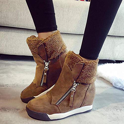 Logobeing Botas Mujer Invierno/Botas de Mujer Casual Zapatos de Muffin con Cuñas Cordones Botas Zapatillas de Deporte Botines Mujer Tacon Calientes Altas Boots Nieve Plataforma (36,Marrón)