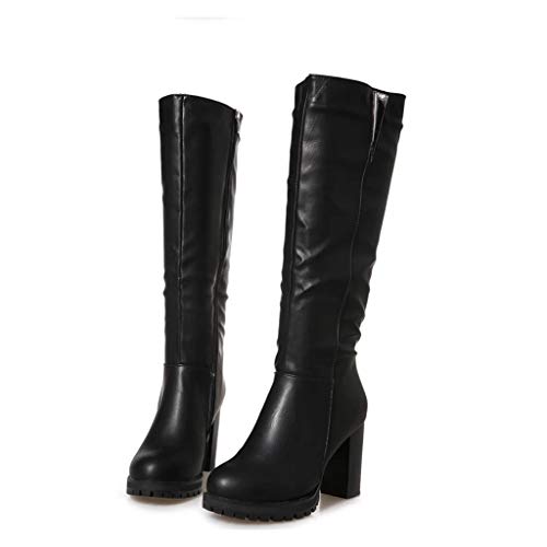 Logobeing Botas Mujer Rebajas, Zapatos de Tacón Alto de Mujer por Encima de La Rodilla Hebillas Botas de Cuero de Caballero de Tubo Largo Zapatillas (37, Negro)