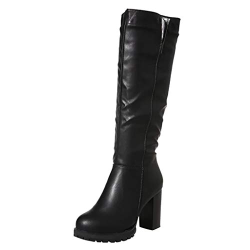 Logobeing Botas Mujer Rebajas, Zapatos de Tacón Alto de Mujer por Encima de La Rodilla Hebillas Botas de Cuero de Caballero de Tubo Largo Zapatillas (37, Negro)