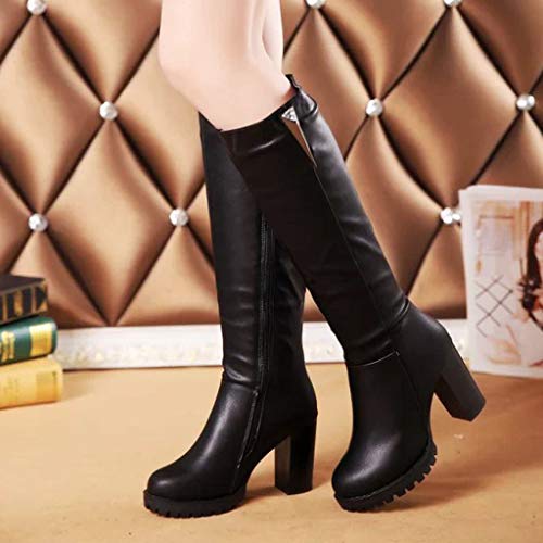 Logobeing Botas Mujer Rebajas, Zapatos de Tacón Alto de Mujer por Encima de La Rodilla Hebillas Botas de Cuero de Caballero de Tubo Largo Zapatillas (37, Negro)
