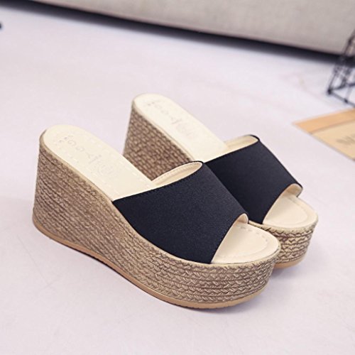 Logobeing Sandalias Mujer Verano 2018 Plataforma Sandalias con Suela Gruesa, Sandalias Planas Sandalias de Cuña Chanclas Accesorios de Viaje (38, Negro)