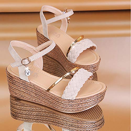 Logobeing Sandalias Plataforma Mujer Planas Bohemia Tacón Alto de Playa Peep Toe Cuñas De Fondo Grueso Tacon Zapatos de Baño Verano Fiesta Chanclas