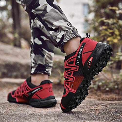 Logobeing Zapatillas de Senderismo Hombre Aire Libre y Deporte Zapatillas de Malla Transpirables Zapatillas de Trabajo Ultraligeras y Antideslizantes Trainers (47, Rojo)