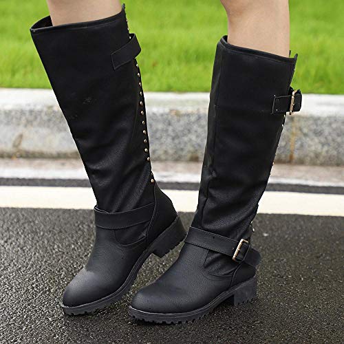 Logobeing Zapatos de Mujer Botines Botas Altas de Piel Romano de Mujer Botas Mujer Tacon Cordones Botas Largas Militar Tacones Mujer Calientes Seguridad Zapatillas(36,Negro)