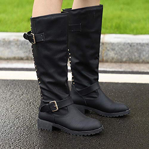 Logobeing Zapatos de Mujer Botines Botas Altas de Piel Romano de Mujer Botas Mujer Tacon Cordones Botas Largas Militar Tacones Mujer Calientes Seguridad Zapatillas(36,Negro)
