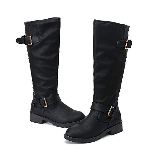 Logobeing Zapatos de Mujer Botines Botas Altas de Piel Romano de Mujer Botas Mujer Tacon Cordones Botas Largas Militar Tacones Mujer Calientes Seguridad Zapatillas(36,Negro)