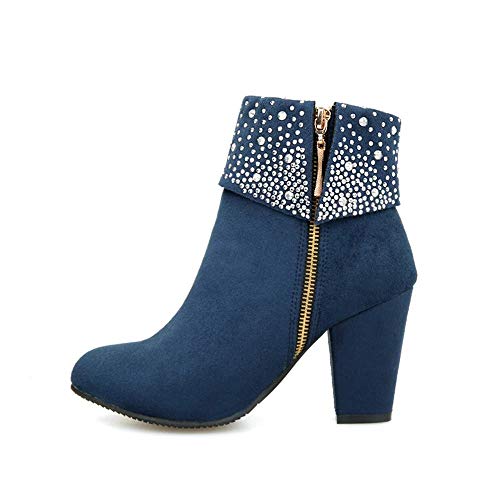 Logobeing Zapatos Mujer Tacones Botines Mujer Tacon Medio Planos Invierno Alto Botas de Mujer Casual Plataforma Nieve Ante Botas de Cordones Calientes Altas Boots(37,Azul)