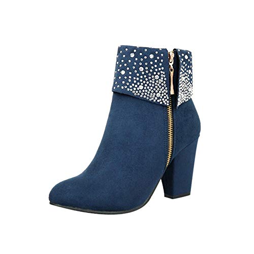 Logobeing Zapatos Mujer Tacones Botines Mujer Tacon Medio Planos Invierno Alto Botas de Mujer Casual Plataforma Nieve Ante Botas de Cordones Calientes Altas Boots(37,Azul)