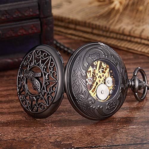 LOOIUEX Reloj de Bolsillo Reloj de Bolsillo mecánico Esqueleto Shose de tacón Alto Hombres Mujer Collar de Marca de Lujo Antiguo Pocket & amp; Fob Watches Reloj Masculino con Cadena, Negro